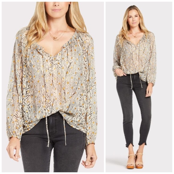 lovestitch Tops - Lovestitch Foil Shirred Neck Blouse M/L